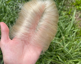 Topper per capelli in pizzo invisibile HD ultra sottile 9 x 10 cm, topper per capelli umani da 40 cm con clip, frangia che incornicia il viso, topper per capelli biondi, mezza parrucca