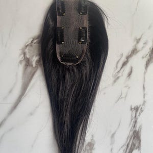 Black Invisible Lace Hair Topper 2x5 inch, 13 inch, Human Hair topper with clip , Face-Framing Fringe, wig for women , thin hair