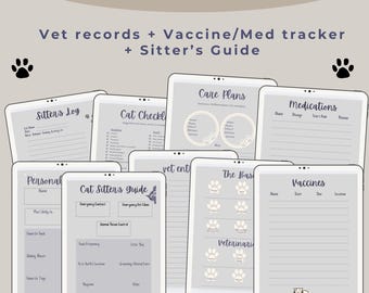 Planificador de salud para gatos imprimible: Registro veterinario, guía para cuidadores, registro de medicamentos (descarga digital)