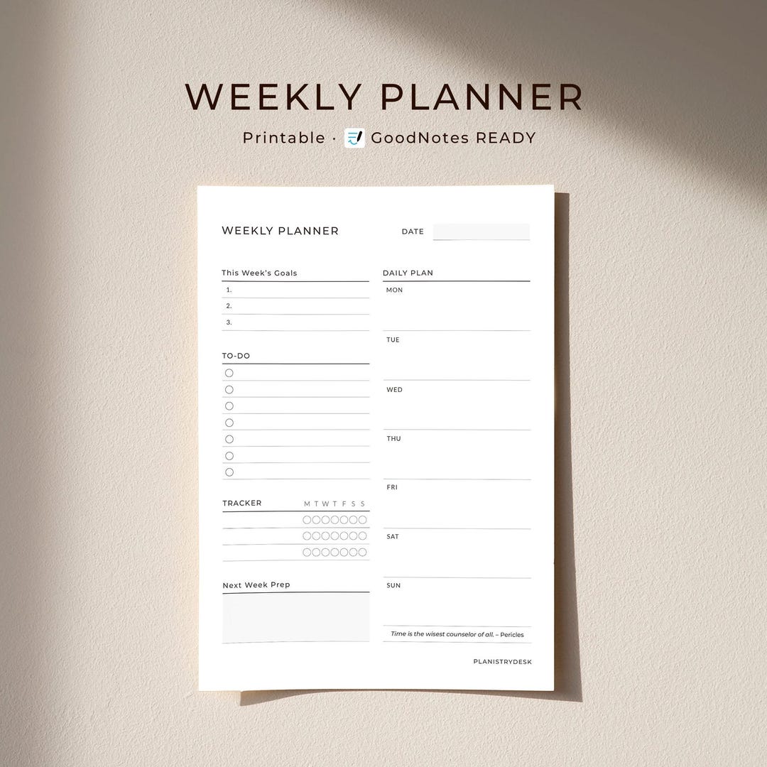 Minimalist Weekly Planner Printable – Goodnotes & PDF | A4 A5 US Letter ...
