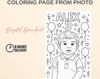 Custom Birthday Coloring Page from Photo | Personalized Name & Age Printable