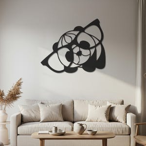 Abstract Panda with Glasses Metal Wall Art, Modern Animal Silhouette Sculpture, Geometric Wildlife Design, Contemporary Artistic Accent