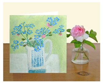 Forget me Nots art card, modern style flower painting, birthday, friendship greetings