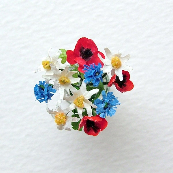 Jam jar (jelly jar) with wild flowers in miniature, 1/12, one inch scale