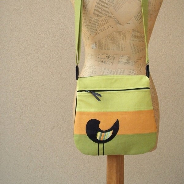 Motif at Night Modern Messenger Bag in Bamboo Yellow Green and Black colors  with Three Zippers Pockets