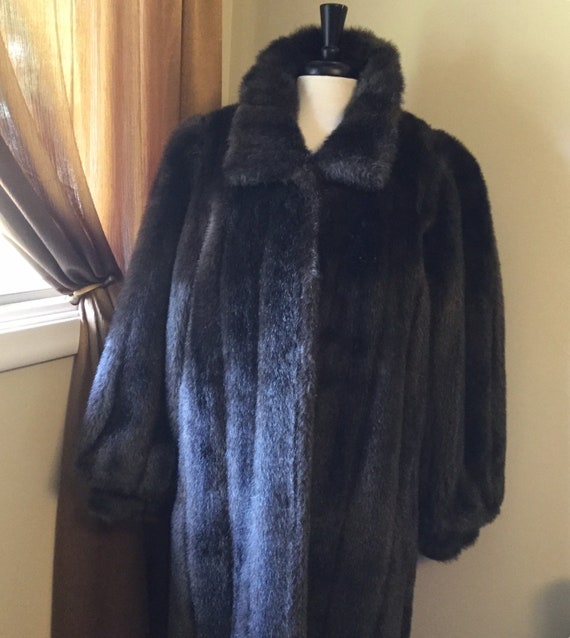 Faux fur long coat dk brown plus size