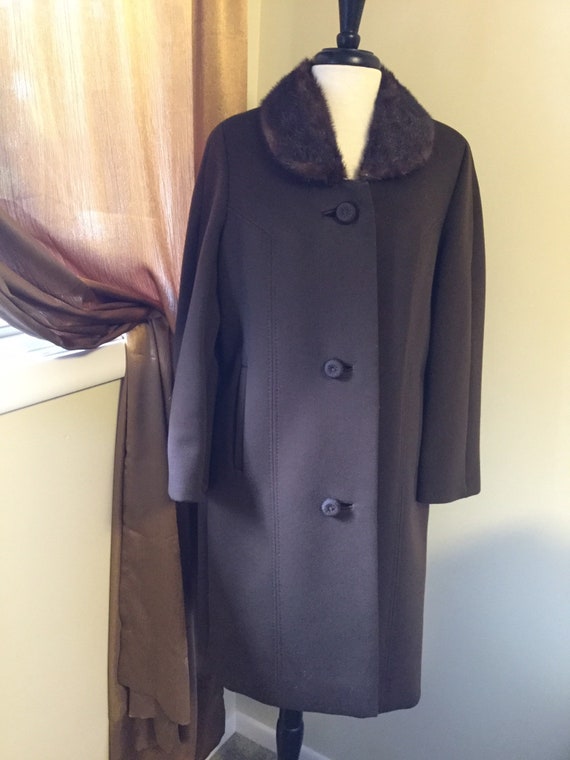 Vintage 60s coat brown wool with fur collar