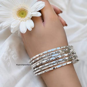 Handmade Hammered Sterling Silver Bangles Set – Stacking Bracelets for Women