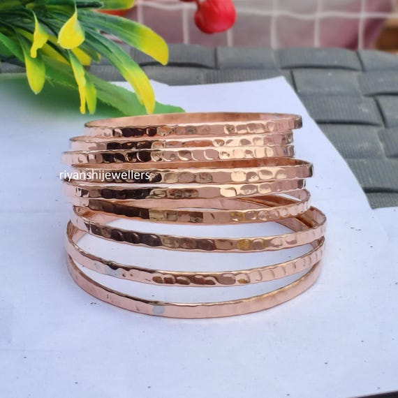 Handmade Hammered Copper Bangles - Set of 9