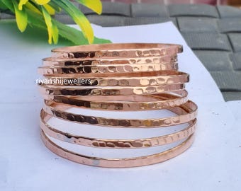 Handmade Hammered Copper Bangles - Set of 9