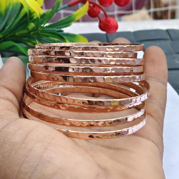 Handmade Hammered Copper Bangles - Set of 9