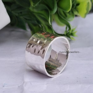 Hammered Sterling Silver Wide Band Ring: Rustic Handmade Jewelry