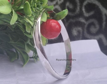 Handmade Domed 925 Sterling Silver Bangle: Solid Silver Bracelet