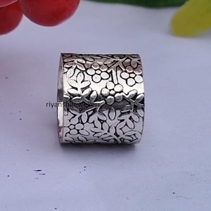 Flower Band Ring, 925 Sterling Silver Band Ring, Thumb Ring, Women Ring, Boho Ring,  Silver Wide Band Ring, Beautiful Birthday Gifts.
