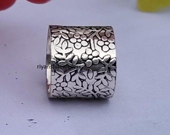 Sterling Silver Flower Band Ring: Boho Thumb Ring