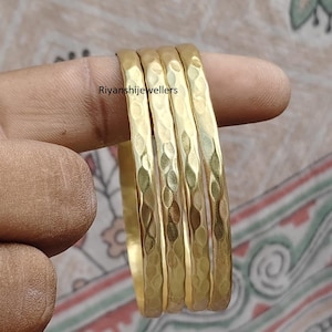 Hammered 18K Gold Plated Bangle Set: Handmade Stacking Bracelets