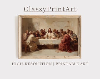 Last Supper Religious Wall Art Jesus Oil Painting Faith Printable Jesus Dining Bible Scene Print Christian Artwork Digital Download | A133