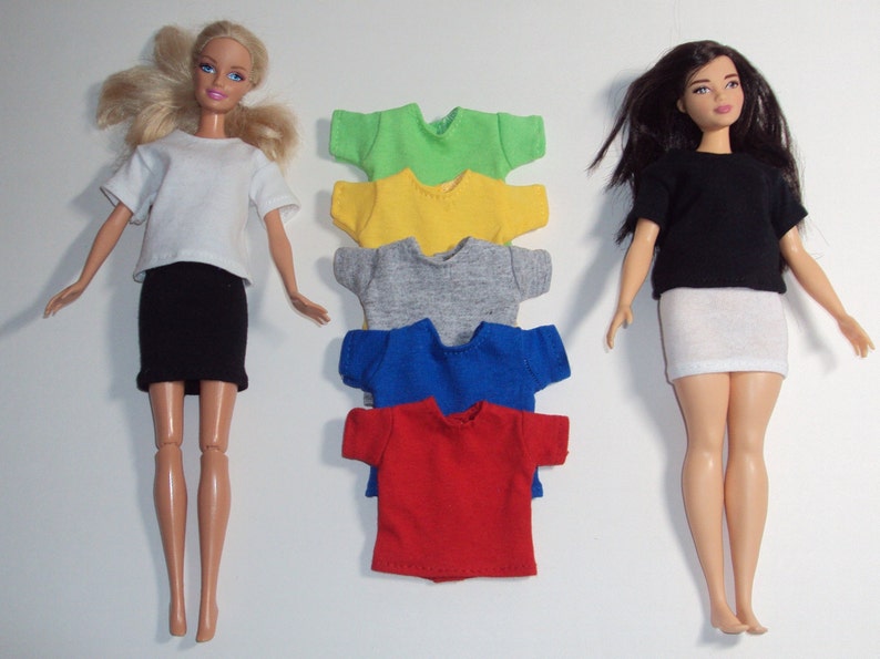 One size T-Shirt for Fashion Dolls ~ Assorted Colors - Clothes for Barbie, Curvy Barbie and Similar