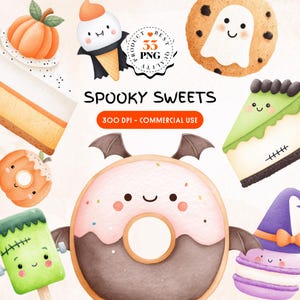 Halloween Sweets Clipart: Spooky Candy, Cookies, Watercolor Treats (Digital Download)