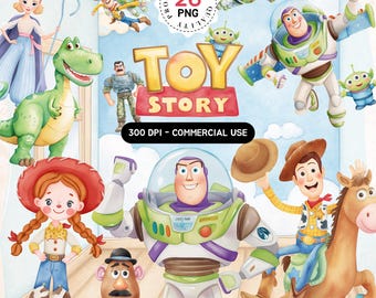 Toy Story Watercolor Clipart, Woody Toy Story PNG, Buzz Lightyear Watercolor, Jessie Lotso Rex Alien Mr Potato Printable Digital Art