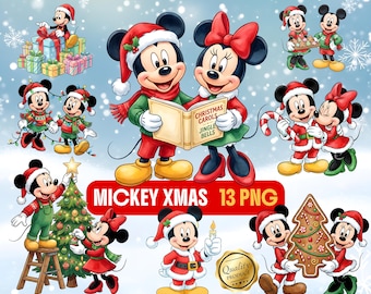 Weihnachten Micky Clipart-Bundle, Micky Maus Aquarell Clipart, Weihnachten Sublimationsdatei, Weihnachten T-Shirt PNG Design Weihnachten Cartoon