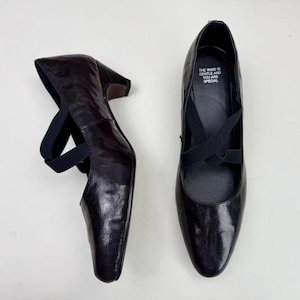 Genuine Leather Mary Jane Heels for Women, Pointed Toe Ballet Pumps with Cross Straps, Block Heels, Soft Lambskin Upper, Handmade Mid Heel