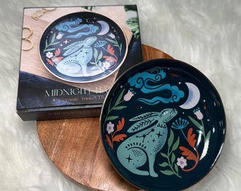 Midnight Hare Trinket Dish - Jewellery Tray - Witchy Mystical Decor - Ceramic