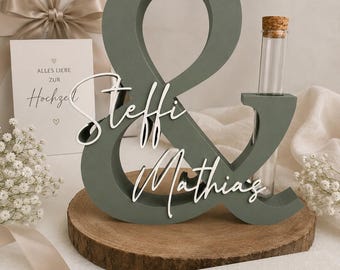 Personalisierter Geldgeschenk Aufsteller mit Namen | Hochzeitsgeschenk Brautpaar | Reagenzglas Halter für Geldgeschenk, Blumen & Gutscheine