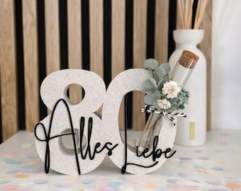 Birthday number stand with test tube | Birthday money gift | Number 80 | Modern birthday table decoration | Happy 80th birthday