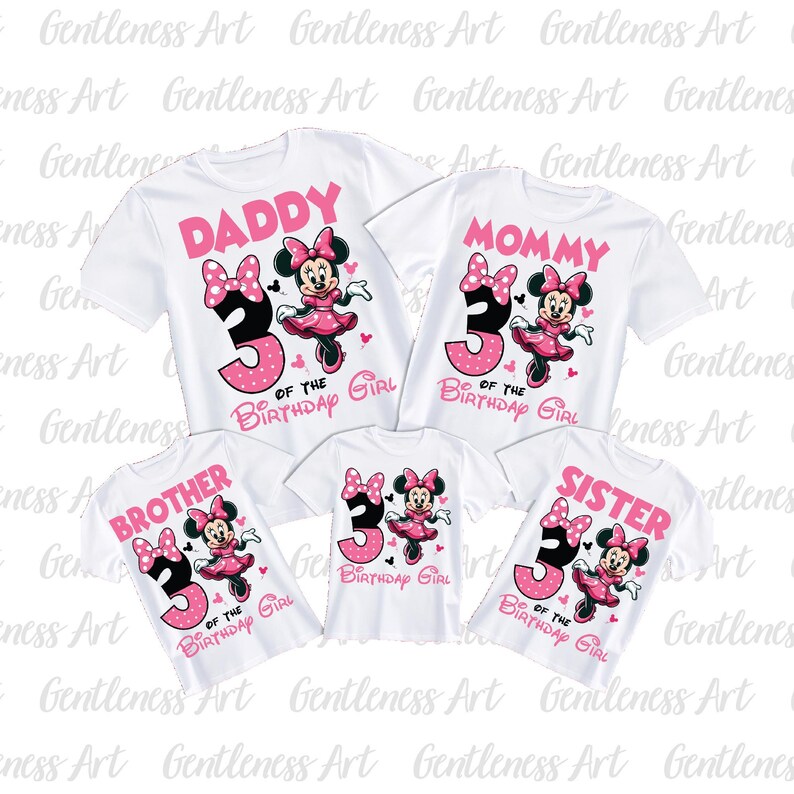 3rd Birthday Girl Minnie PNG, 2025 Family Shirts Design Daughter 3rd Bday, Daddy Mommy Sister Brother of the Birthday Girl Minnie Mouse Gift image 2