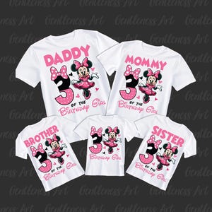 3rd Birthday Girl Minnie PNG, 2025 Family Shirts Design Daughter 3rd Bday, Daddy Mommy Sister Brother of the Birthday Girl Minnie Mouse Gift image 1