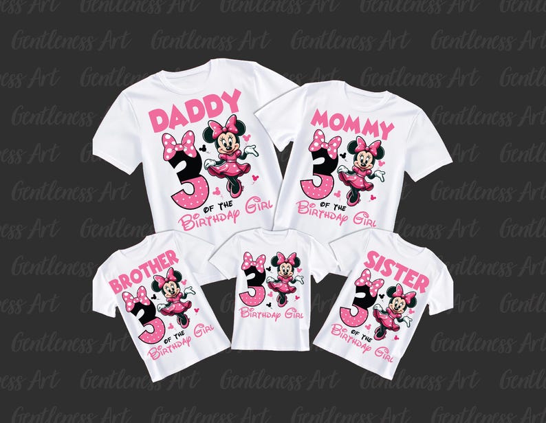 3rd Birthday Girl Minnie PNG, 2025 Family Shirts Design Daughter 3rd Bday, Daddy Mommy Sister Brother of the Birthday Girl Minnie Mouse Gift image 1