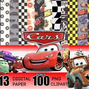 Cars Paper and Clipart Bundle, Planes Movie Art Prints, Cars Tshirt Design Cartoon Cliparts Great for Cars Birthday Lightning McQueen Mater