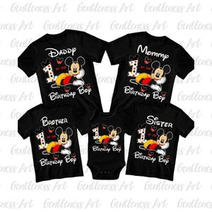 1e verjaardag jongen Mickey png, familie bijpassende shirts afbeelding, opstrijkbare warmteoverdracht, Mickey Mouse sublimatie png beste verjaardagscadeaus 2025