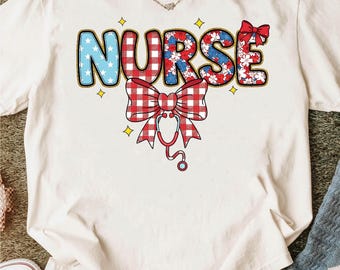 Preppy Nurse Floral Coquette Png, Nurse Blue Floral Png, Everyday Png, Stethoscope Bow, Custom Preppy Nurse Design, Checkered Nurse Png