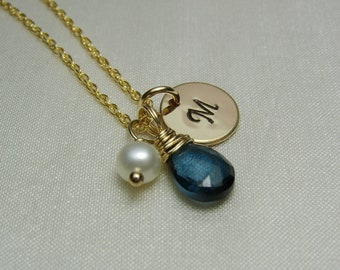 Initial Necklace Gold Mothers Necklace with Birthstone Necklace Personalized Necklace for Mom Monogram Necklace Gold Personalized Jewelry