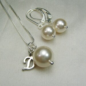 Bridesmaid Jewelry Set Pearl Bridesmaid Necklace Earrings Personalized Bridesmaid Gift Pearl Bridal Jewelry Set Pearl Initial Necklace