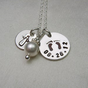 Sterling Silver Angel Necklace with Birthstone Mothers Necklace Personalized Birthstone Necklace Birthdate Necklace Guardian Angel Necklace