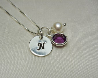 Sterling Silver Initial Necklace Birthstone Necklace Personalized Necklace for Mom Monogram Necklace Mothers Necklace Personalized Jewelry