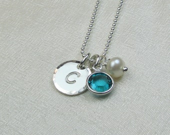 Personalized Necklace for Mom Monogram Initial Necklace Birthstone Necklace Sterling Silver Mothers Necklace Personalized Jewelry