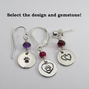 Sterling Silver Disc Earrings with Gemstone Birthstone Earrings Dangle Personalized Earrings