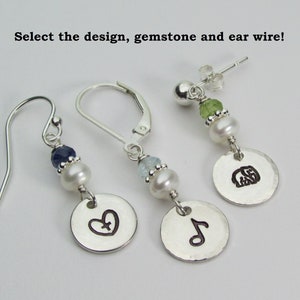 Birthstone Earrings Sterling Silver Disc Earrings Gemstone Dangle Personalized Jewelry Birthday Gift for Women