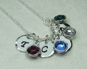 Initial Necklace Personalized Mothers Necklace Monogram Necklace Family Birthstone Necklace Personalized Jewelry Gifts for Mom