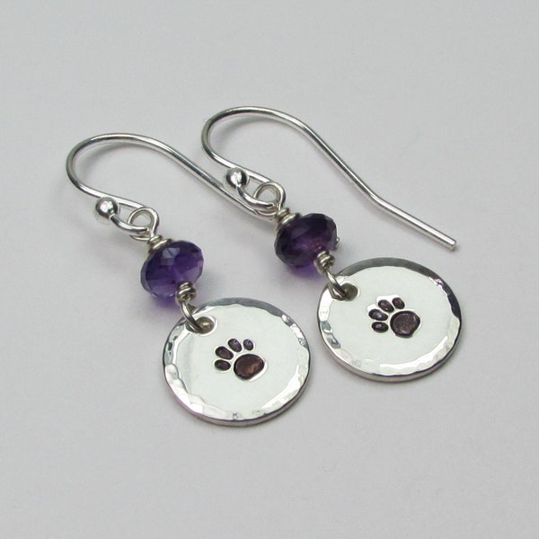 Paw Print Earrings Sterling Silver Birthstone Earrings Personalized Jewelry Gift for Dog Mom