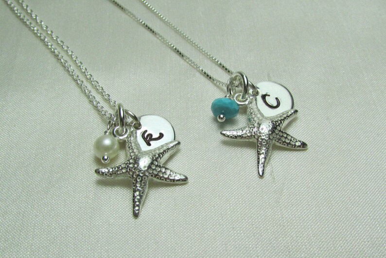 Personalized Necklace for Mom Birthstone Necklace Initial Necklace Monogram Necklace Sterling Silver Starfish Necklace Mothers Jewelry image 1