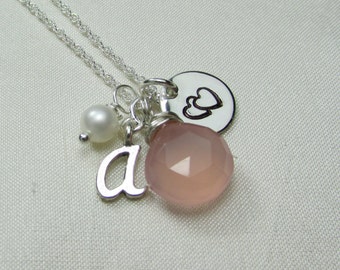 Birthstone Necklace Personalized Necklace for Mom Mothers Necklace with Initial Necklace Monogram Necklace Sterling Silver Mothers Jewelry