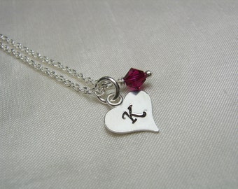 Heart Initial Necklace Sterling Silver Monogram Necklace Mothers Necklace Personalized Mothers Birthstone Necklace Personalized Jewelry