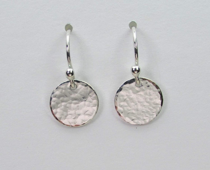 Bridesmaid Earrings Small Disc Earrings Hammered Circle Earrings Custom Bridesmaid Jewelry Sterling Silver Dot Drop Earrings Bridesmaid Gift image 1