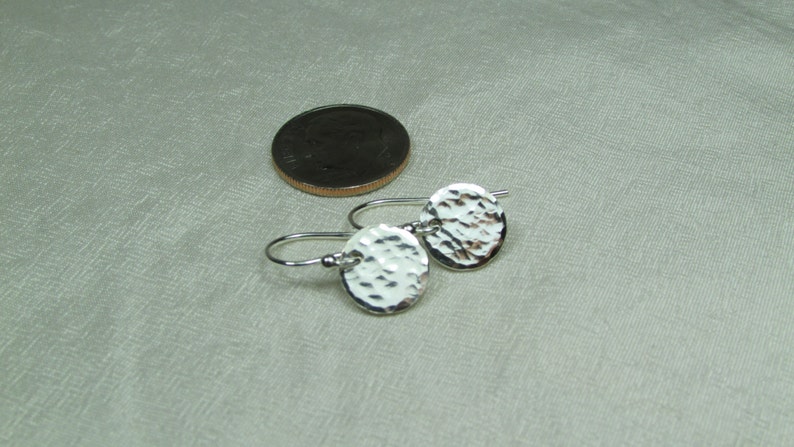 Bridesmaid Earrings Small Disc Earrings Hammered Circle Earrings Custom Bridesmaid Jewelry Sterling Silver Dot Drop Earrings Bridesmaid Gift image 6