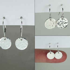 Hammered Disc Earrings Sterling Silver Dangle Earrings Dainty Drop Minimalist Earrings for Women Circle Dot Earrings